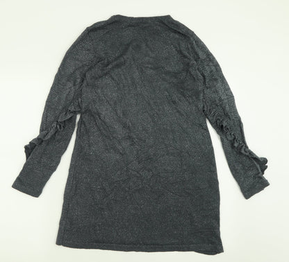 TU Womens Silver  Acrylic Tunic T-Shirt Size 8 Crew Neck - Frill sleeve