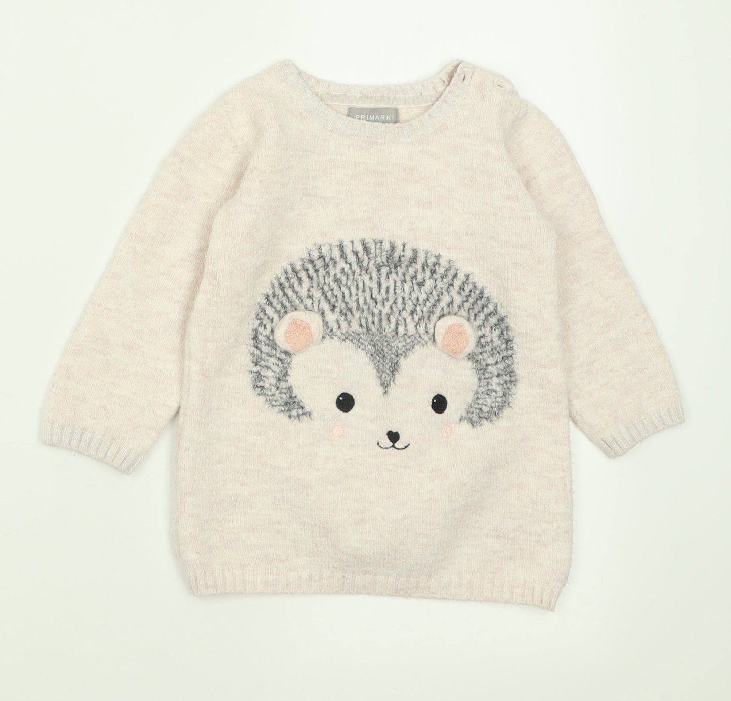 Primark Girls Pink  Acrylic Jumper Dress  Size 18-24 Months  Crew Neck Button - Hedgehog