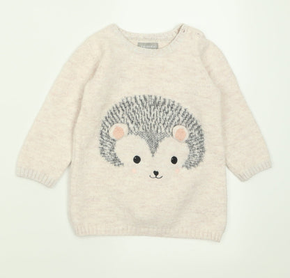Primark Girls Pink  Acrylic Jumper Dress  Size 18-24 Months  Crew Neck Button - Hedgehog