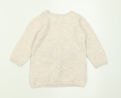 Primark Girls Pink  Acrylic Jumper Dress  Size 18-24 Months  Crew Neck Button - Hedgehog
