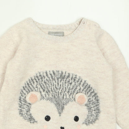 Primark Girls Pink  Acrylic Jumper Dress  Size 18-24 Months  Crew Neck Button - Hedgehog