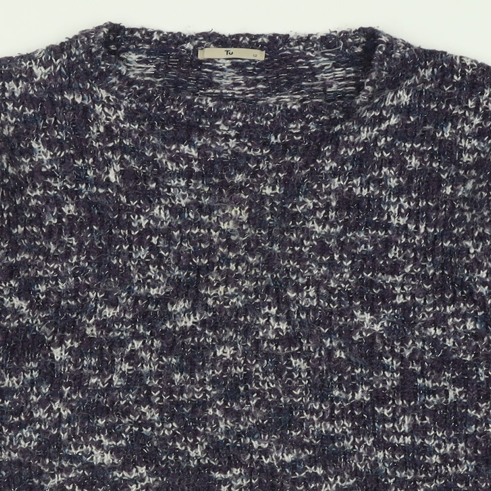 TU Womens Purple Crew Neck  Polyester Pullover Jumper Size 12
