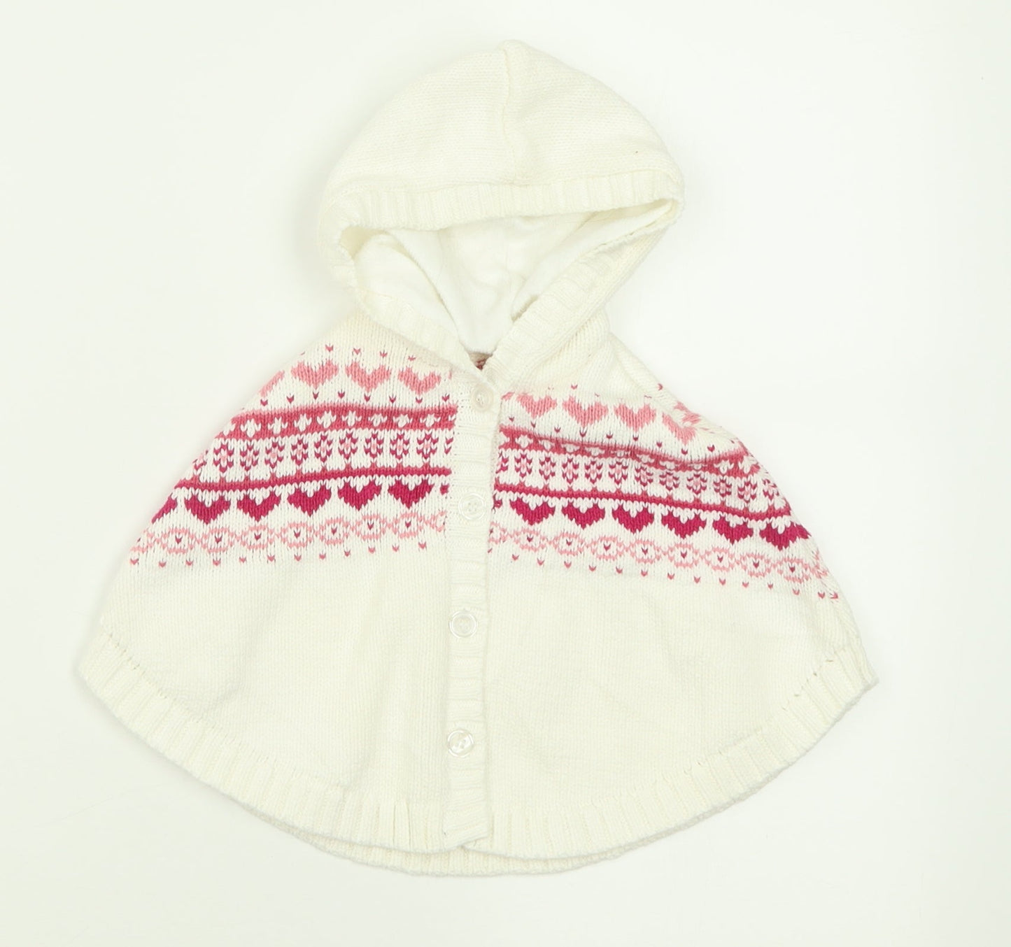 Matalan Girls White Geometric Cotton Cape Jumper Size 3-6 Months  Button