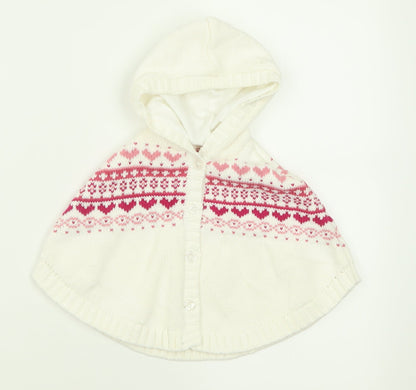 Matalan Girls White Geometric Cotton Cape Jumper Size 3-6 Months  Button