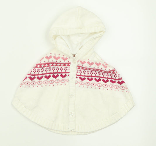 Matalan Girls White Geometric Cotton Cape Jumper Size 3-6 Months  Button