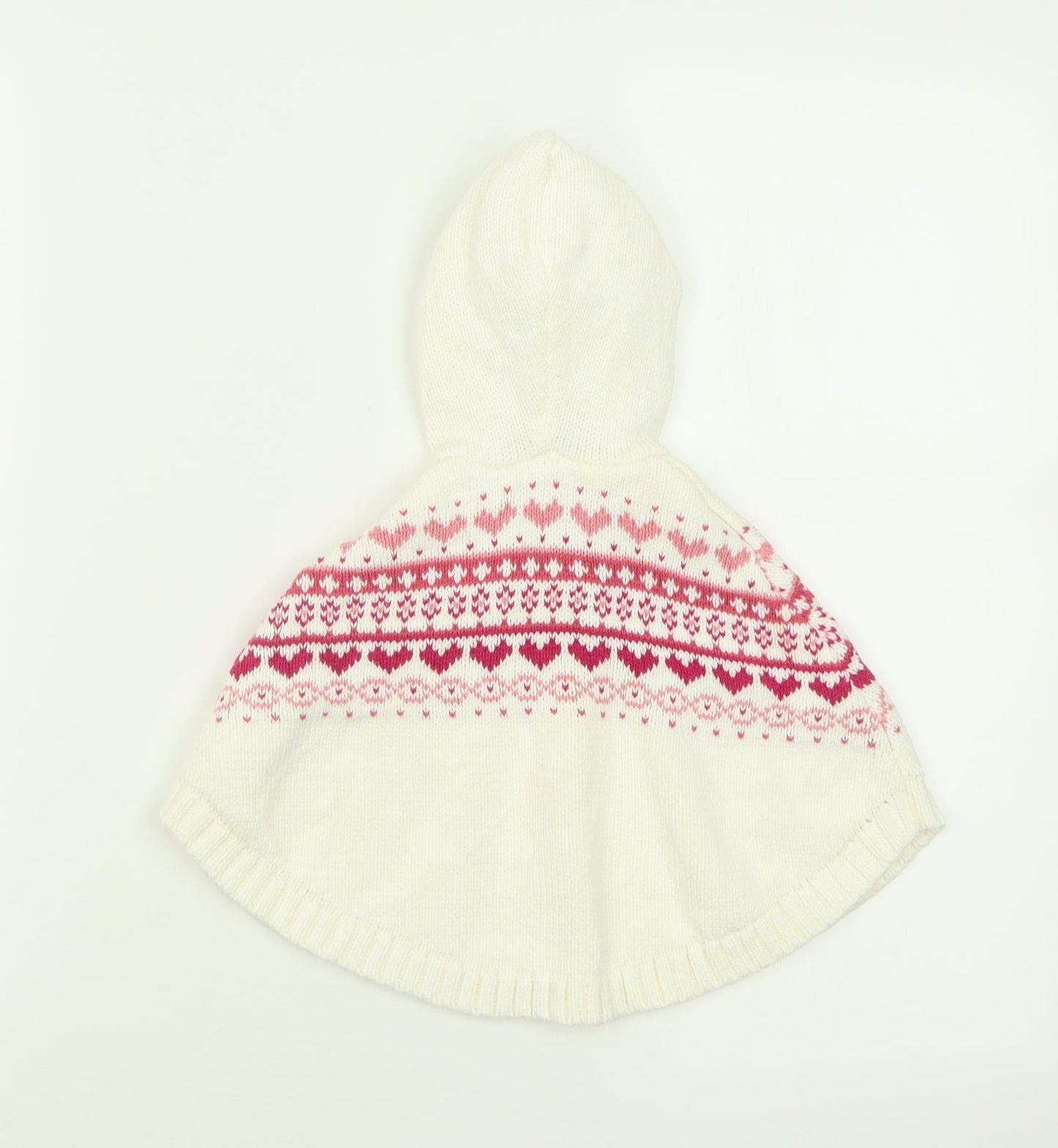 Matalan Girls White Geometric Cotton Cape Jumper Size 3-6 Months  Button