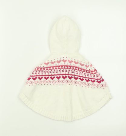 Matalan Girls White Geometric Cotton Cape Jumper Size 3-6 Months  Button