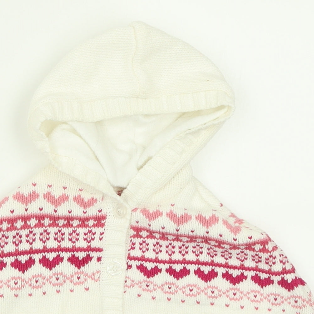 Matalan Girls White Geometric Cotton Cape Jumper Size 3-6 Months  Button