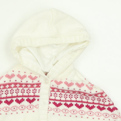 Matalan Girls White Geometric Cotton Cape Jumper Size 3-6 Months  Button