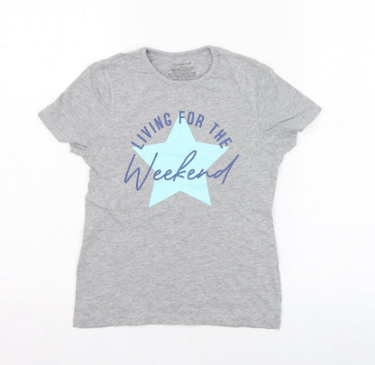 Additional front view of Primark girls’ grey cotton basic t-shirt, size 7-8, years round neck pullover