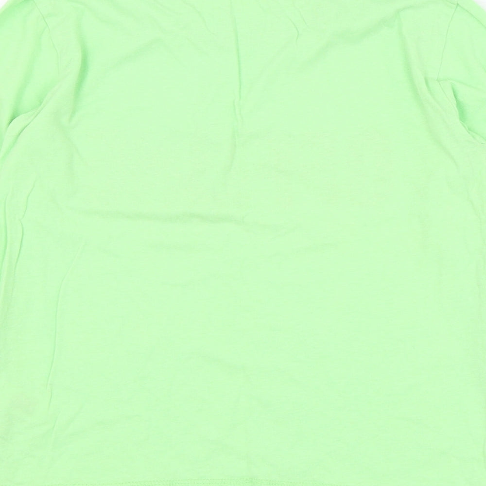 Brand and care label for Dunnes boys’ green cotton basic t-shirt, size 7-8, years round neck pullover