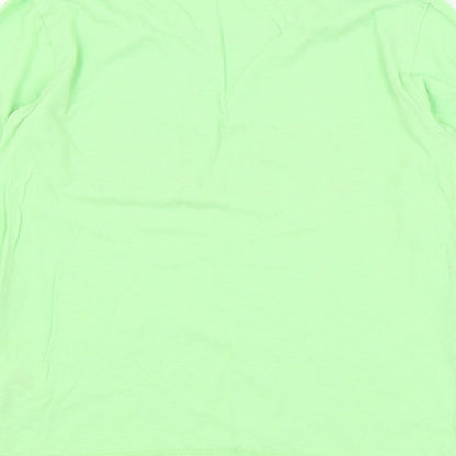 Brand and care label for Dunnes boys’ green cotton basic t-shirt, size 7-8, years round neck pullover