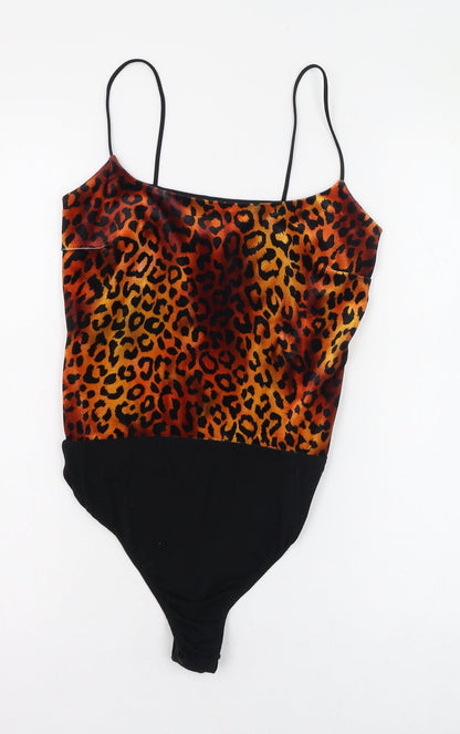 Edge Street Womens Orange Animal Print Polyester Bodysuit One-Piece Size 10  Hook & Loop