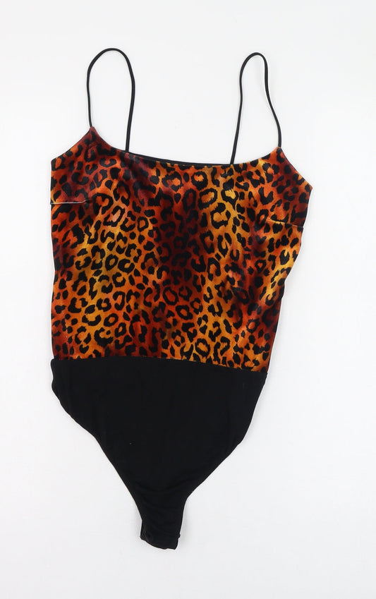 Edge Street Womens Orange Animal Print Polyester Bodysuit One-Piece Size 10  Hook & Loop