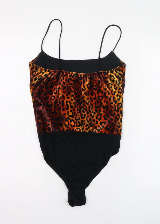 Edge Street Womens Orange Animal Print Polyester Bodysuit One-Piece Size 10  Hook & Loop