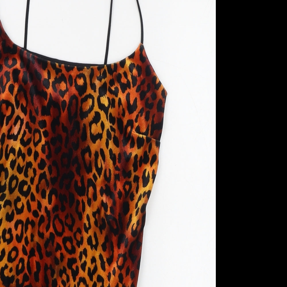 Edge Street Womens Orange Animal Print Polyester Bodysuit One-Piece Size 10  Hook & Loop