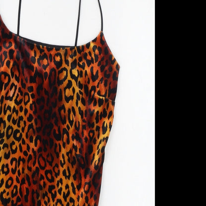 Edge Street Womens Orange Animal Print Polyester Bodysuit One-Piece Size 10  Hook & Loop