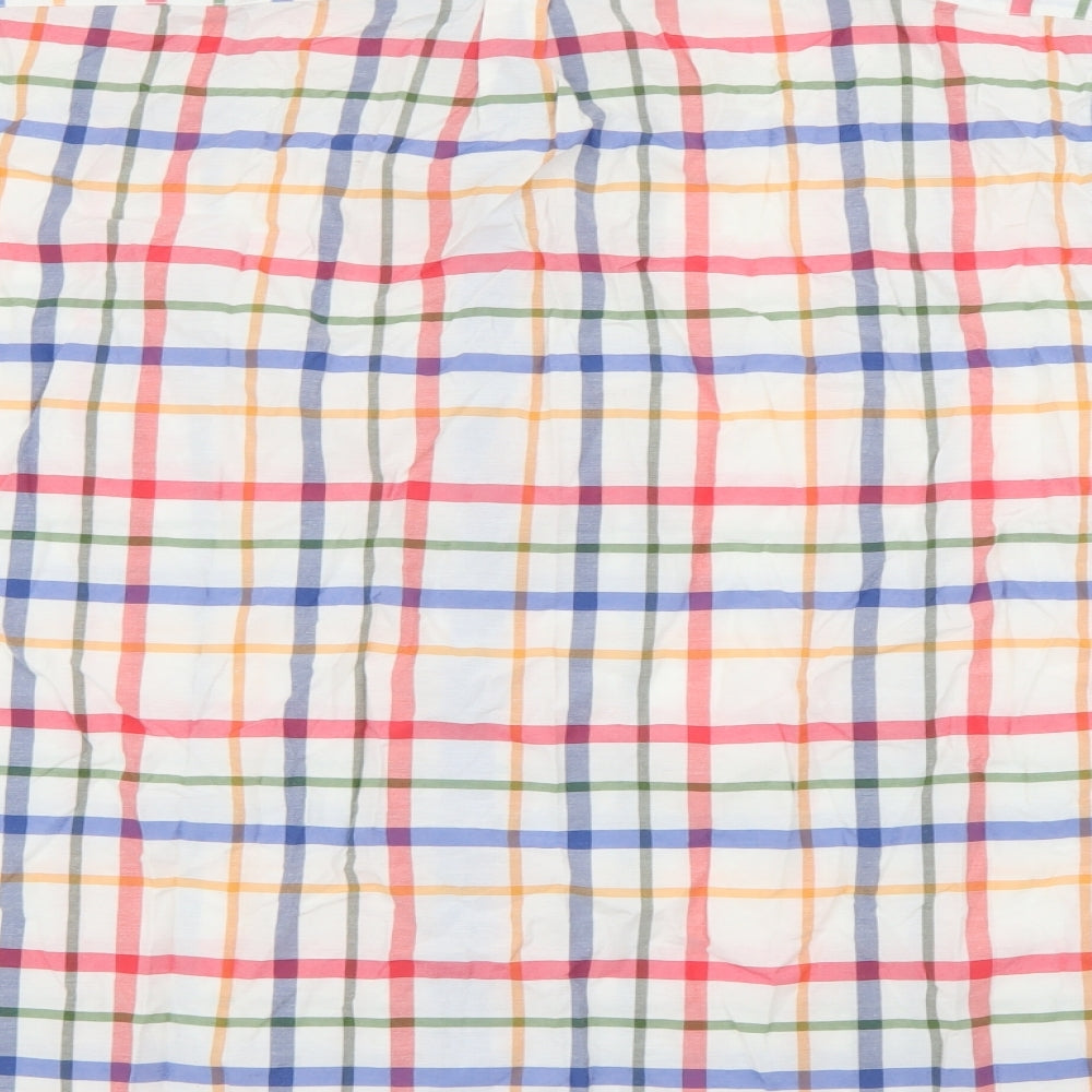 S&C Mens White Plaid Polyester  Button-Up Size M Collared Button