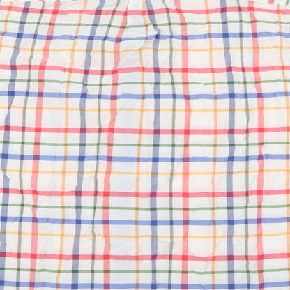 S&C Mens White Plaid Polyester  Button-Up Size M Collared Button