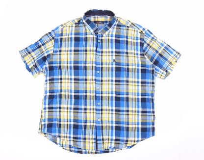 S&C Mens Blue Plaid Polyester  Button-Up Size M Collared Button