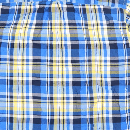 S&C Mens Blue Plaid Polyester  Button-Up Size M Collared Button