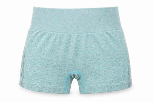 Front view of Preworn men’s green polyamide biker shorts, size M, regular