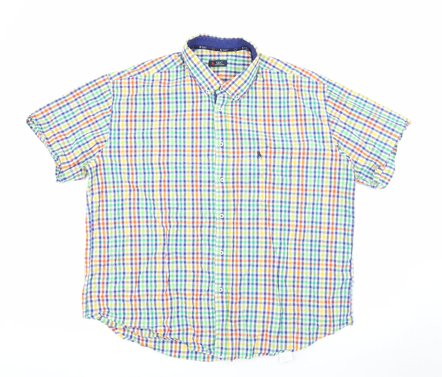 S&C Mens Multicoloured Plaid Cotton  Button-Up Size L Collared Button