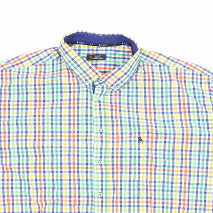 S&C Mens Multicoloured Plaid Cotton  Button-Up Size L Collared Button