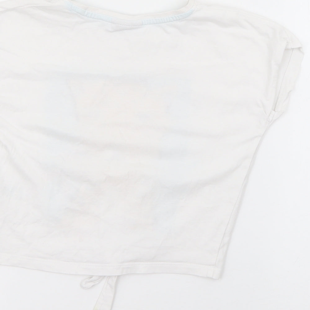 Matalan Girls White  Cotton Pullover T-Shirt Size 6 Years Crew Neck Tie - Leopard