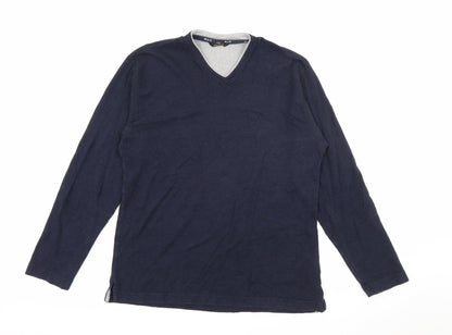 Marks and Spencer Mens Blue V-Neck  Viscose Pullover Jumper Size S