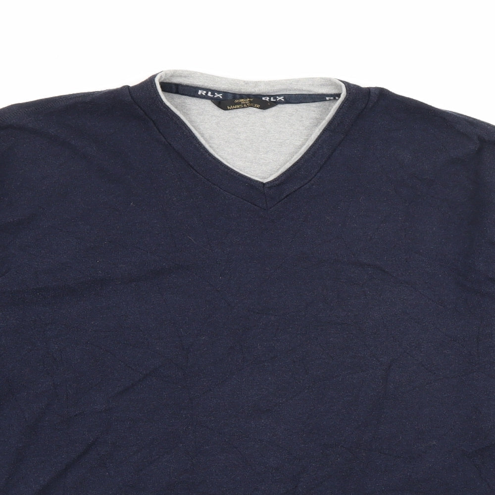 Marks and Spencer Mens Blue V-Neck  Viscose Pullover Jumper Size S