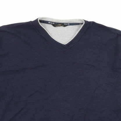 Marks and Spencer Mens Blue V-Neck  Viscose Pullover Jumper Size S