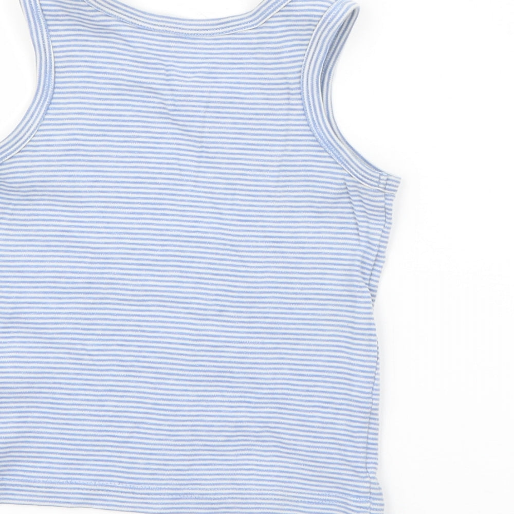 F&F Boys Blue Striped Cotton Pullover Tank Size 3-4 Years Round Neck