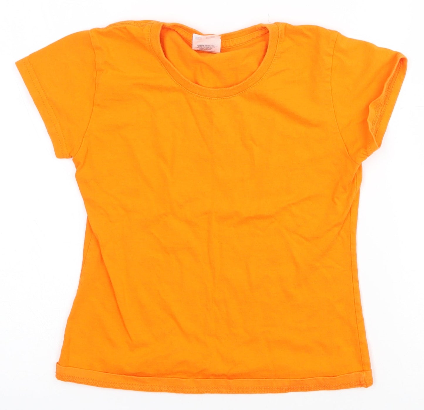 Fruit of the Loom Girls Orange  100% Cotton Pullover T-Shirt Size 5-6 Years Crew Neck Pullover