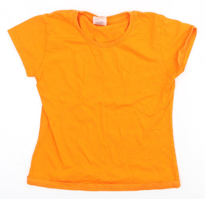 Fruit of the Loom Girls Orange  100% Cotton Pullover T-Shirt Size 5-6 Years Crew Neck Pullover