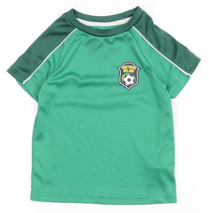 Dunnes Stores Boys Green  100% Polyester Pullover Polo Size 3-4 Years Crew Neck Pullover