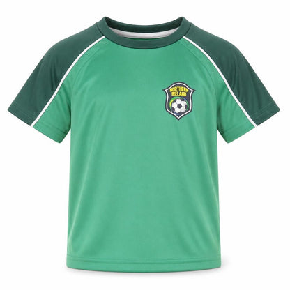 Front view of Dunnes boys’ green 100% polyester pullover polo, size 3-4, years crew neck pullover