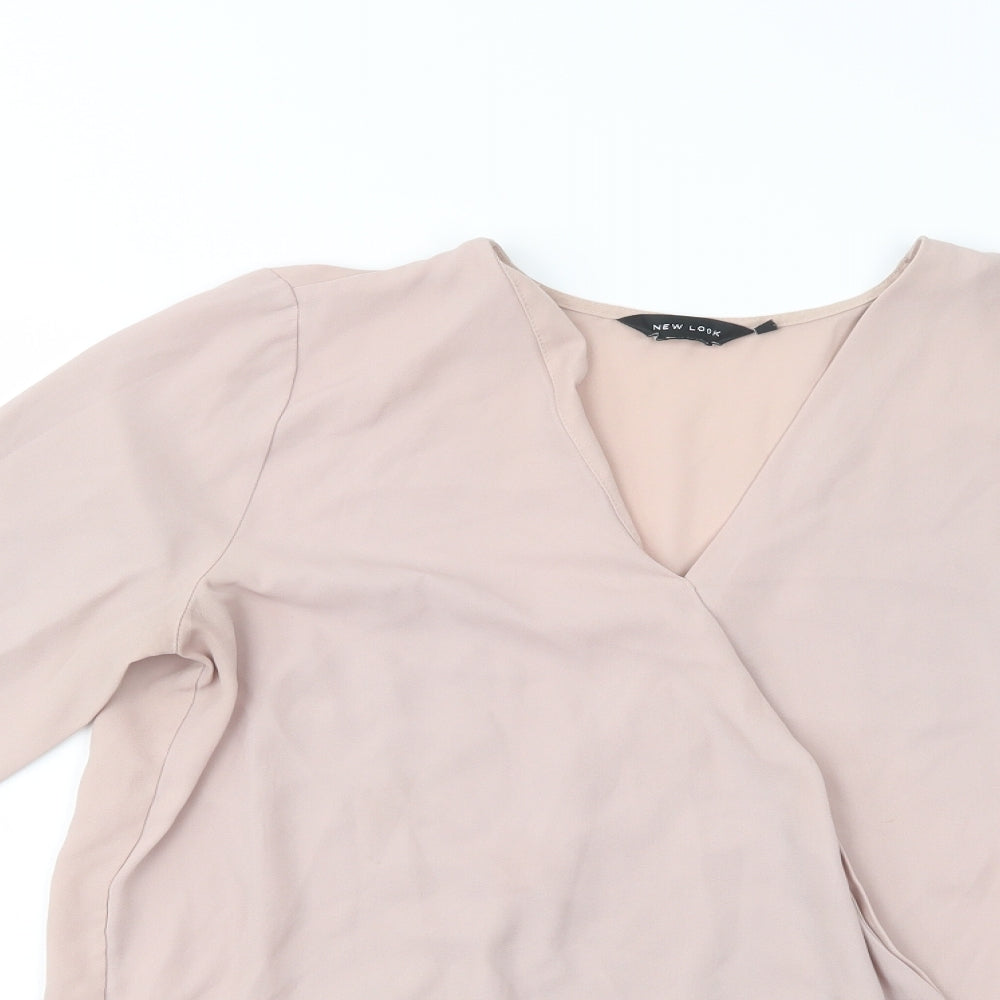 New L>ook Womens Pink  Polyester Basic Blouse Size 10 V-Neck