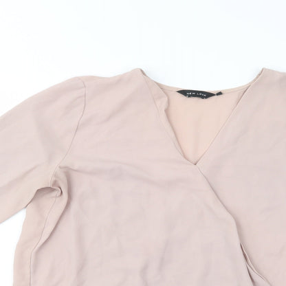 New L>ook Womens Pink  Polyester Basic Blouse Size 10 V-Neck