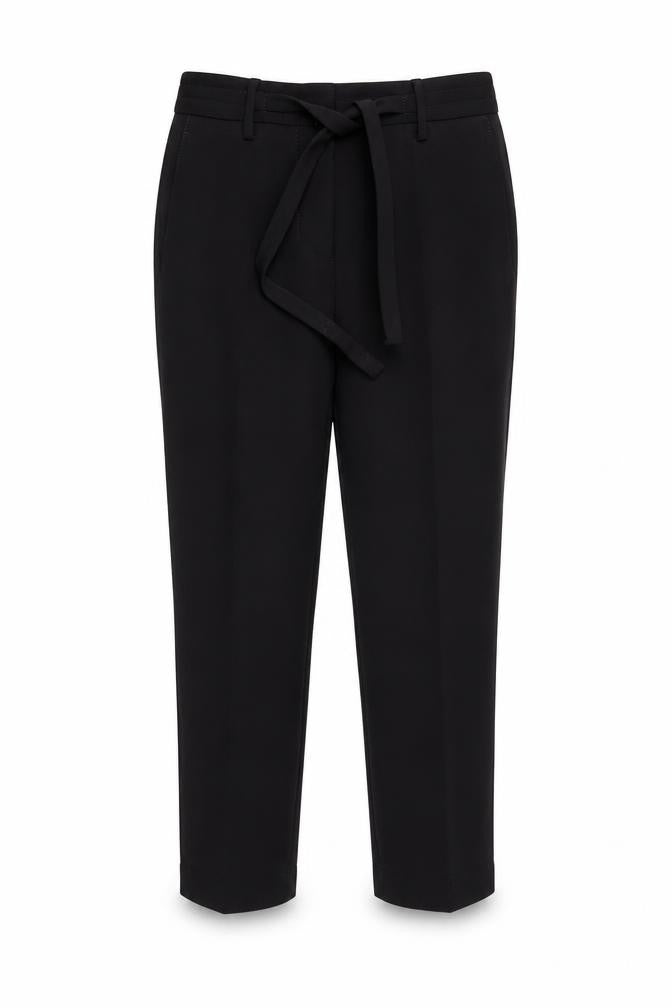 Front view of Mango women’s black polyester dress pants trousers, size UK 6, 26-inch leg regular tie