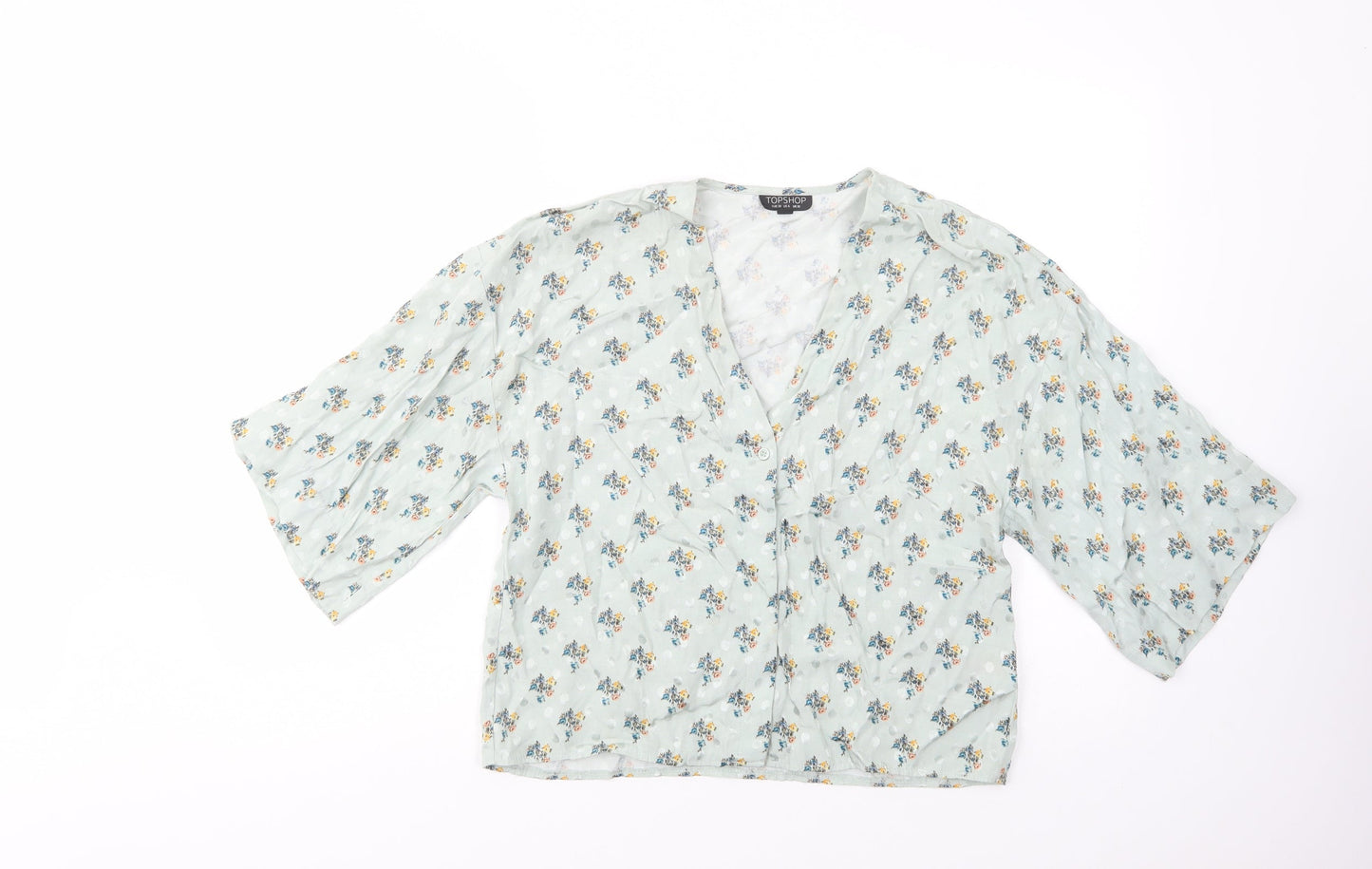 Womens UK Size 10 Topshop Green Basic Button-Up