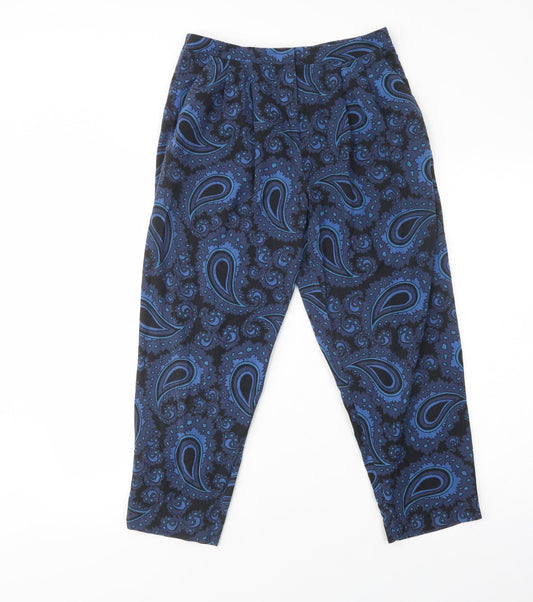 Topshop Womens Blue Paisley Cotton Trousers  Size 8 L24 in Regular Button