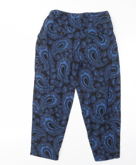 Topshop Womens Blue Paisley Cotton Trousers  Size 8 L24 in Regular Button