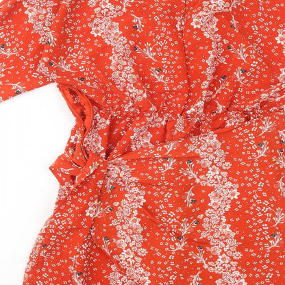 River Island Womens Red Floral Polyester Shift  Size 8  V-Neck Zip