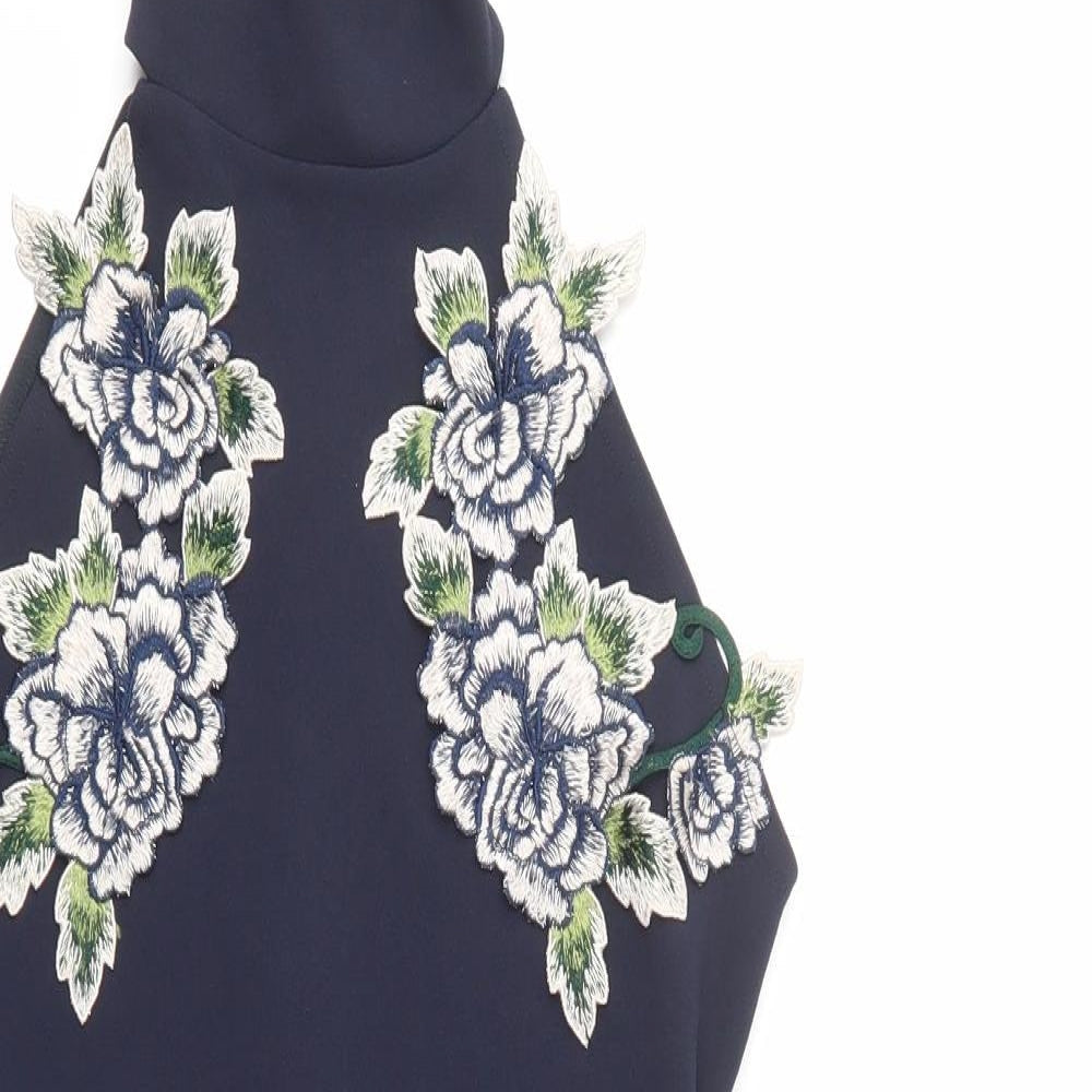 Missguided Womens Blue  Polyester Bodycon  Size 10  High Neck Zip - Lace Detail