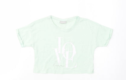 Matalan Girls Green  Cotton Cropped T-Shirt Size 11 Years Crew Neck Pullover - Love