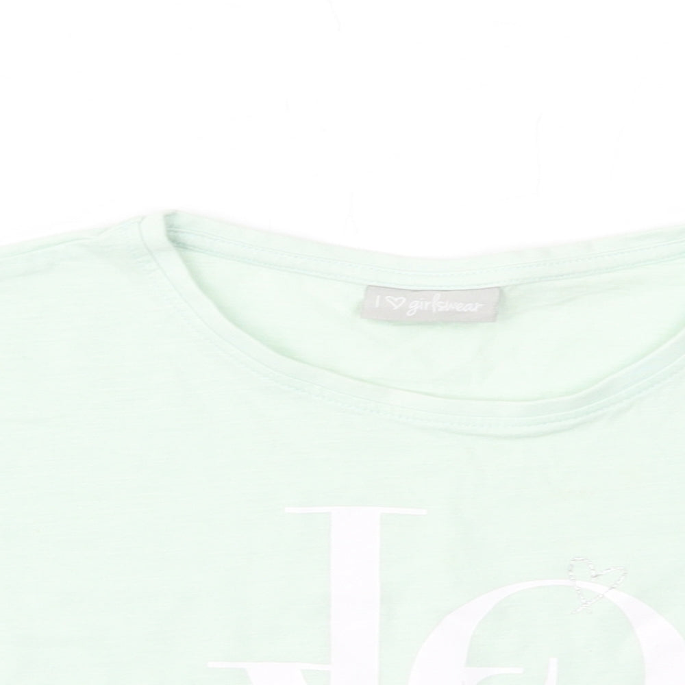 Matalan Girls Green  Cotton Cropped T-Shirt Size 11 Years Crew Neck Pullover - Love