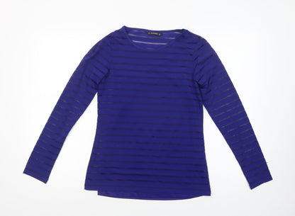 Dunnes Stores Womens Blue Striped Polyester Basic Blouse Size 10 Crew Neck