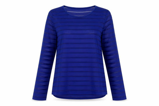 Dunnes Stores Womens Blue Striped Polyester Basic Blouse Size 10 Crew Neck
