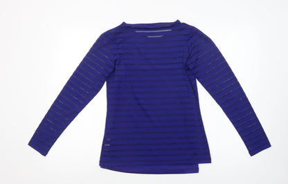 Dunnes Stores Womens Blue Striped Polyester Basic Blouse Size 10 Crew Neck